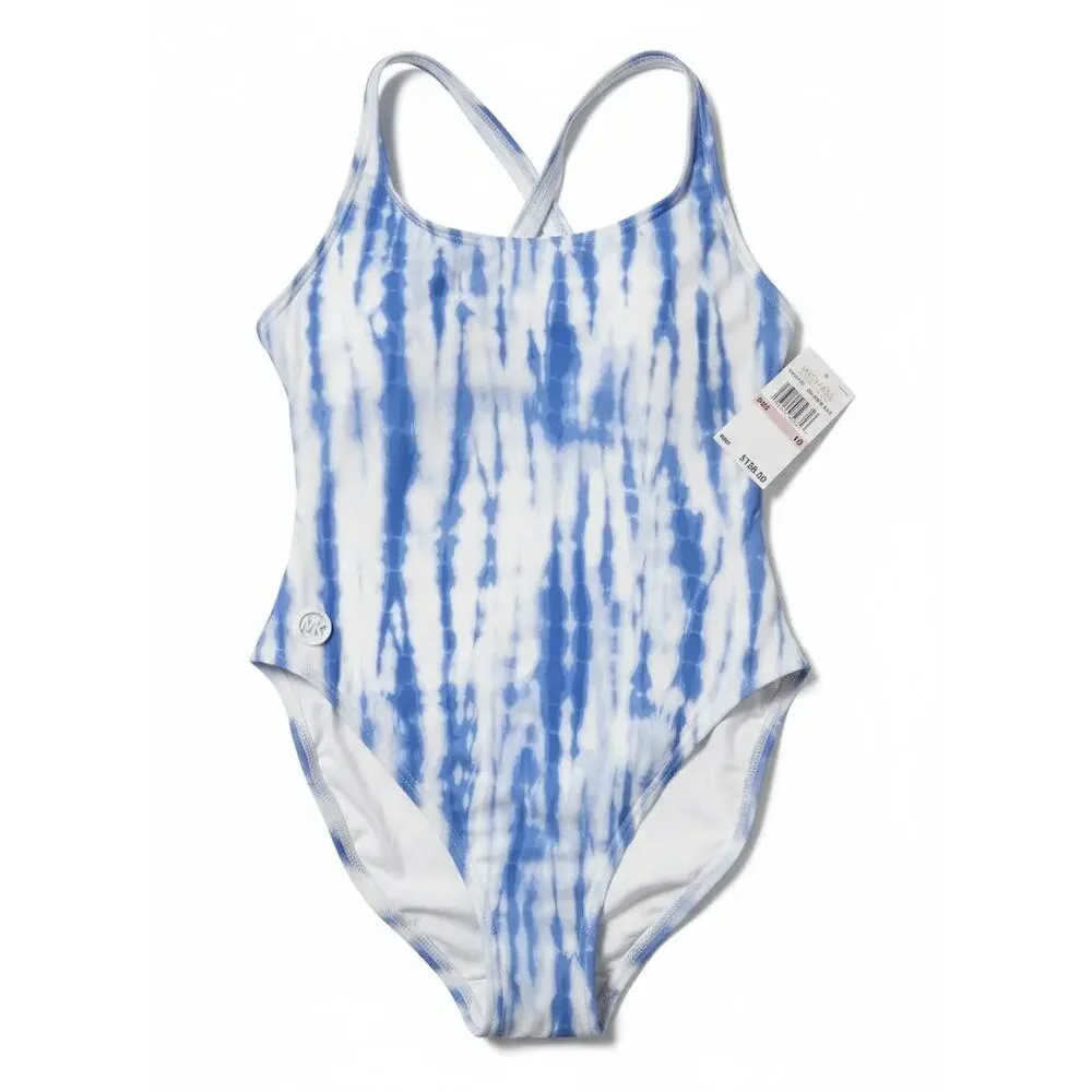 Michael Kors 1pc Blue Striped Swimsuit NWT Size 10 - Picture 1 of 10